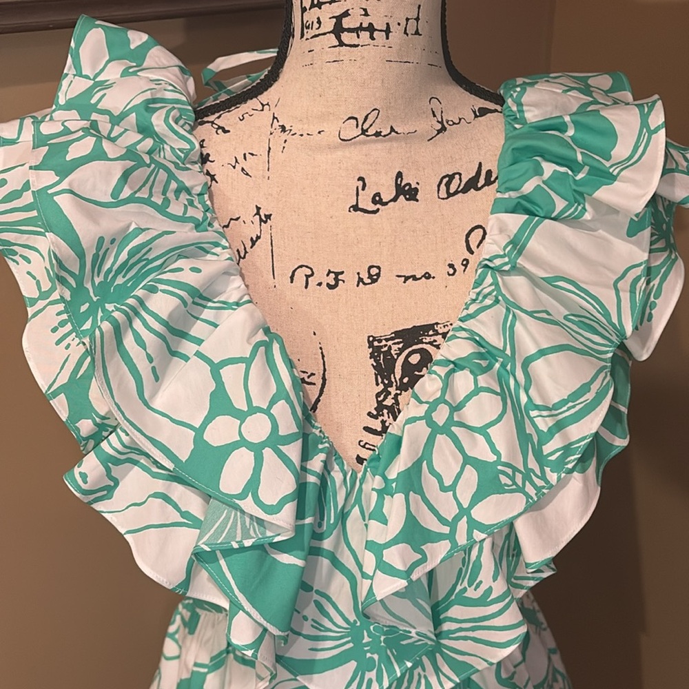 Lilly‎ Pulitzer Rita Marie V-neck Ruffle Spearmint Floral Dress - Picture 2 of 10